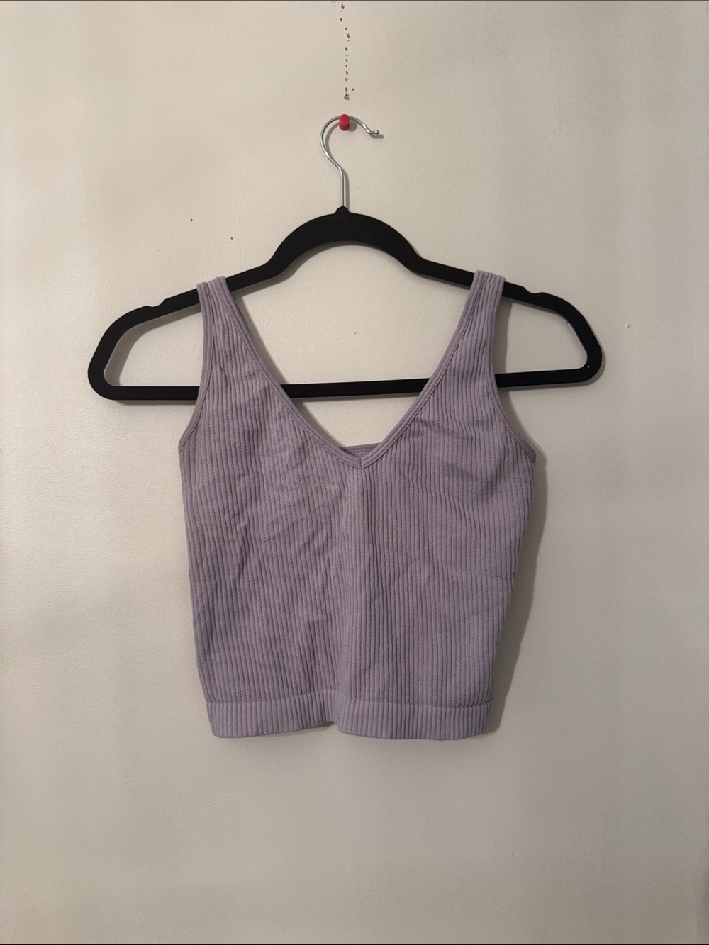 Free People crop top V-neckline and a lavender ribbed knit texture